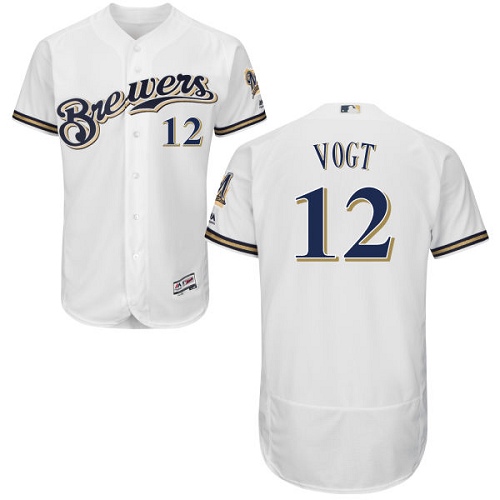 Brewers #12 Stephen Vogt White Flexbase Authentic Collection Stitched MLB Jersey - Click Image to Close